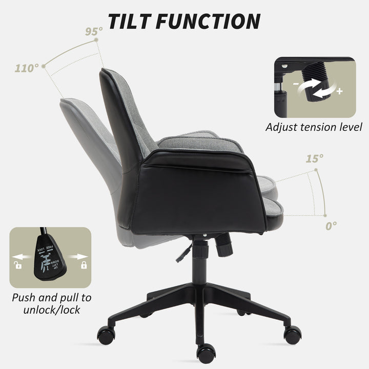 Linen and Faux Leather Mix Office Chair - Grey