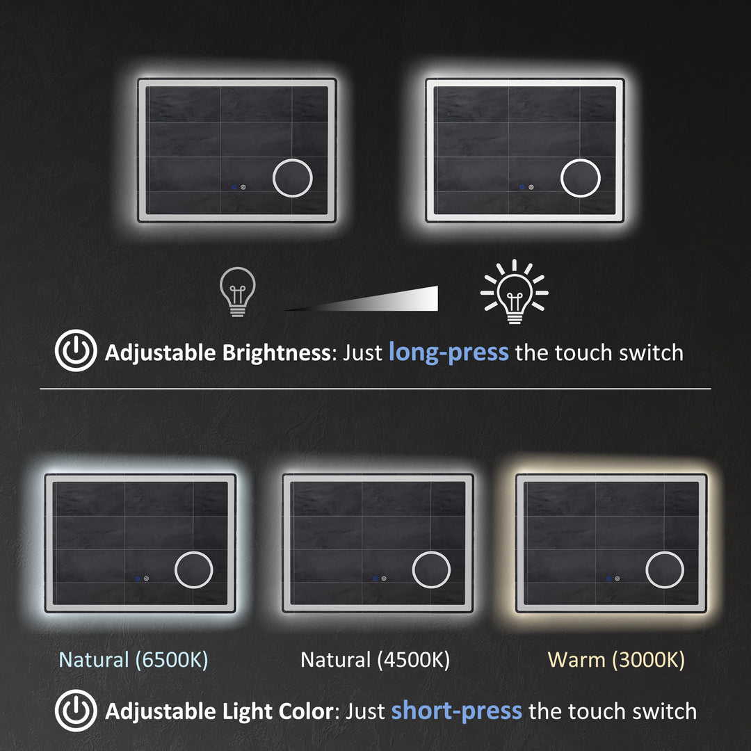 LED Bathroom Mirror with Lights, 3X Magnifying Mirror, Dimming Lighted Bathroom Mirror, Vanity Mirror with 3 Colour Front and Backlit, Smart Touch, Anti-Fog, Horizontal and Vertical, 80x60cm