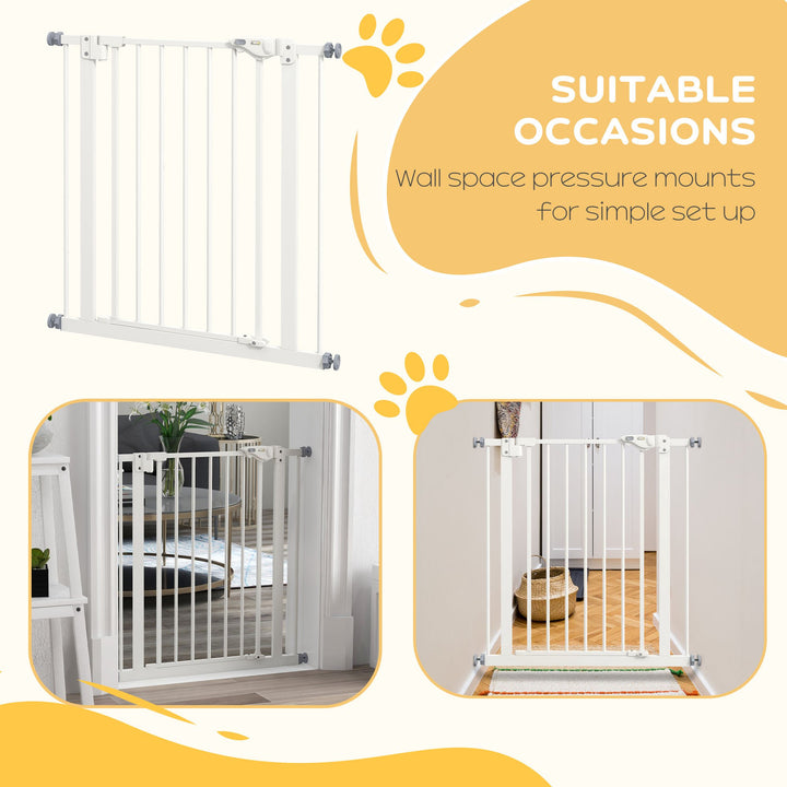 PawHut Adjustable Pet Gate: Metal Safety Barrier for Dogs, 74-80cm Width, Easy Installation, White | Aosom UK