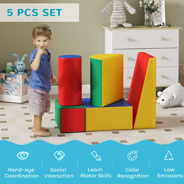 HOMCOM 5 Piece Soft Safe Foam Playset, Climb and Crawl Activity Toy for Toddlers, Multicolour