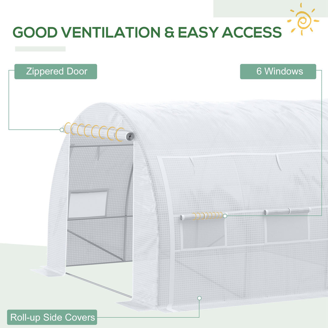 3 x 3 x 2 m Polytunnel Greenhouse with Roll-up Side Walls, Walk-in Grow House Tent with Steel Frame, Reinforced Cover, Zipped Door and 6 Mesh Windows for Garden, White