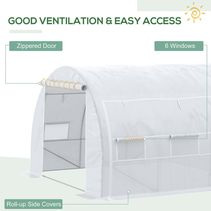 3 x 3 x 2 m Polytunnel Greenhouse with Roll-up Side Walls, Walk-in Grow House Tent with Steel Frame, Reinforced Cover, Zipped Door and 6 Mesh Windows for Garden, White