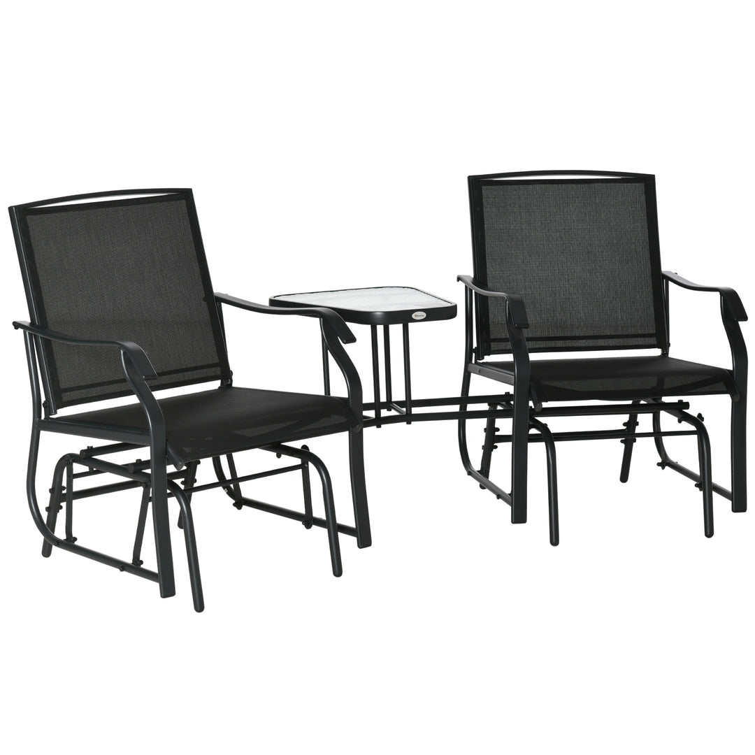 Gliding Jack and Jill Seat, with Glass-Top Table - Black