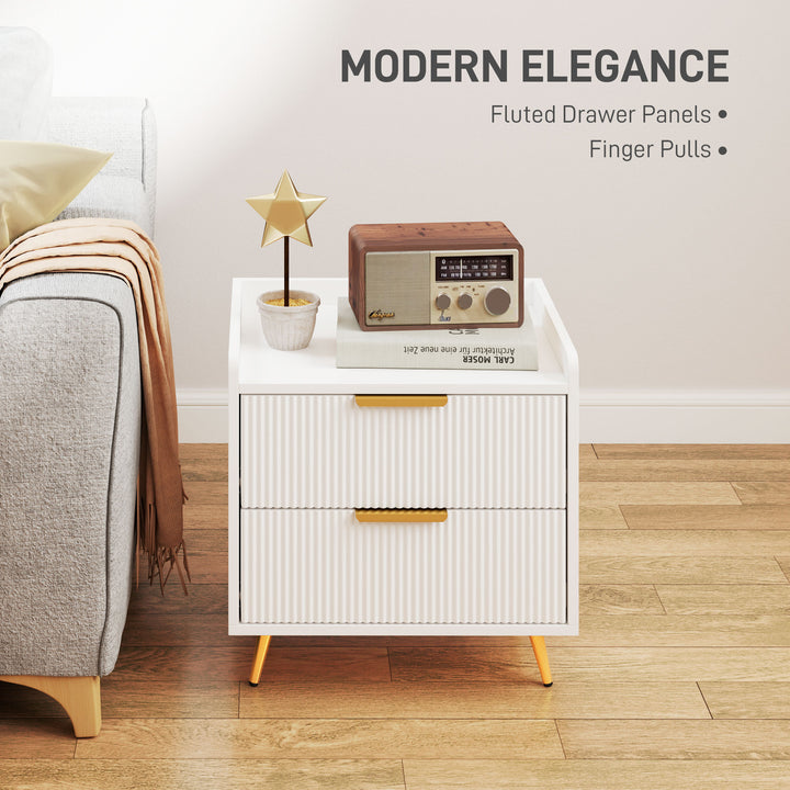 Elegant Two-Drawer Bedside Table Set of 2 - White