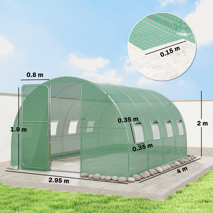 3 x 4 m Walk-in Polytunnel Greenhouse with Hinged Door and 8 Roll Up M