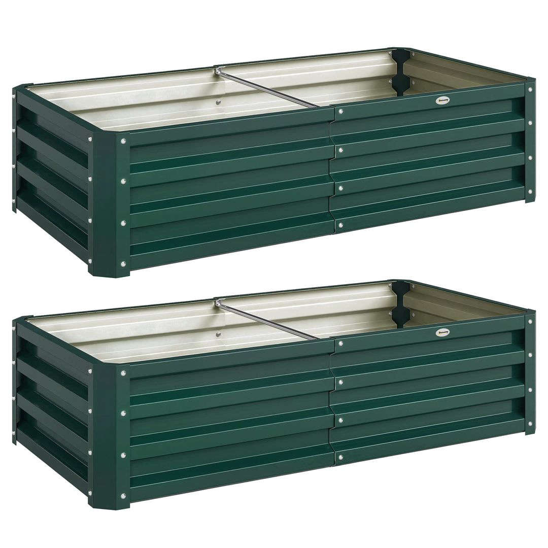 Set of 2 Raised Beds for Garden, Galvanised Outdoor Planters for Herbs
