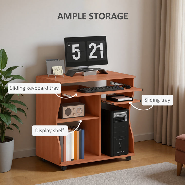 MCL Multi-Storage Compact Work Desk, with Wheels - Cherry Wood Colour