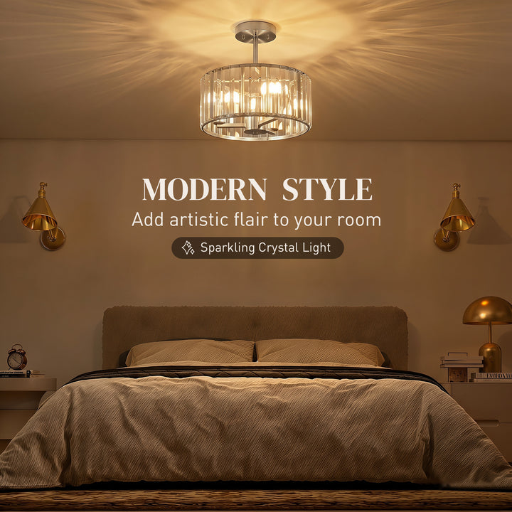 Semi Flush Mount Modern Crystal Chandelier Ceiling Light, Crystal Ceil
