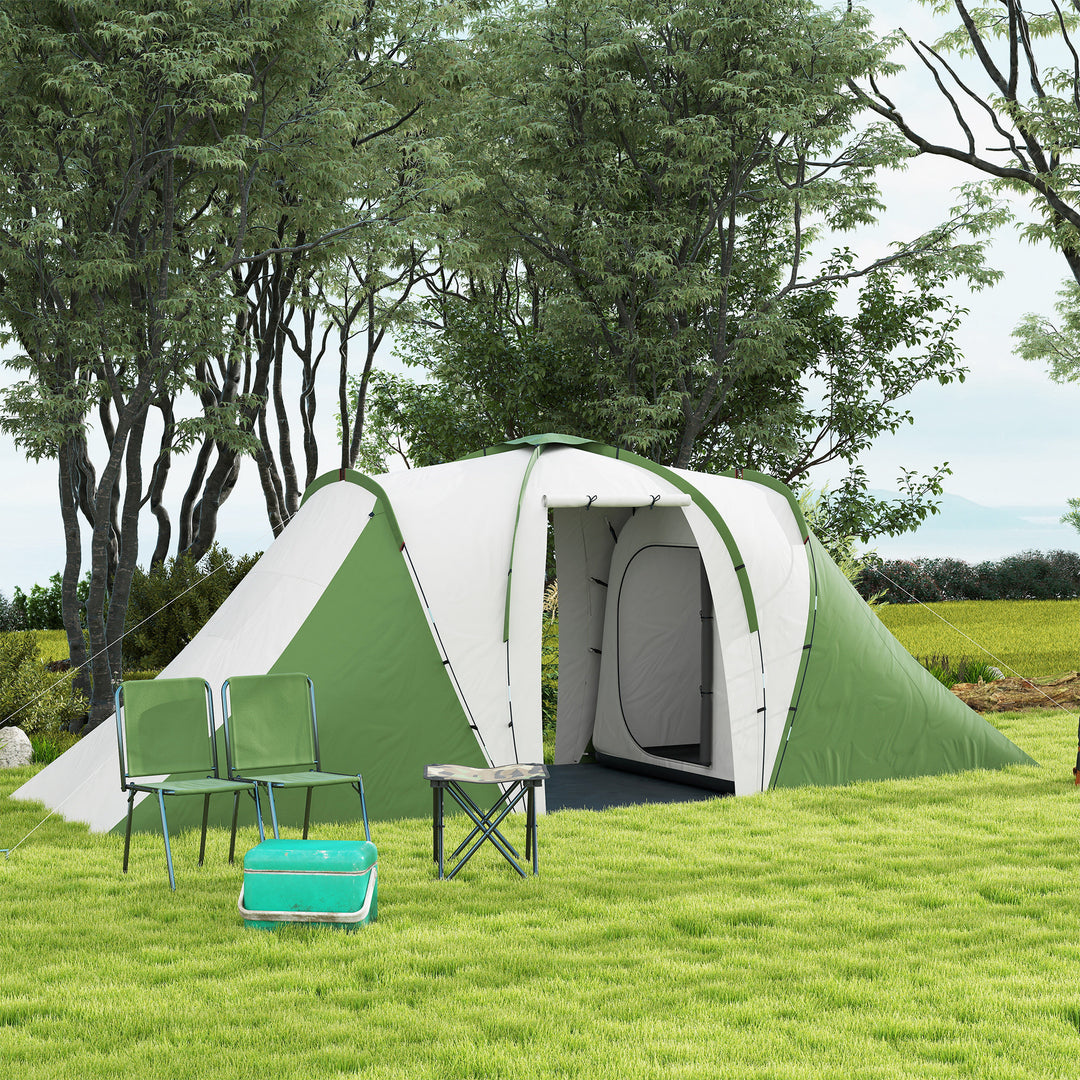 Large Camping Tent Tunnel Tent with 2 Bedroom and Living Area, 2000mm Waterproof, Portable with Bag for 4-6 Man, Green