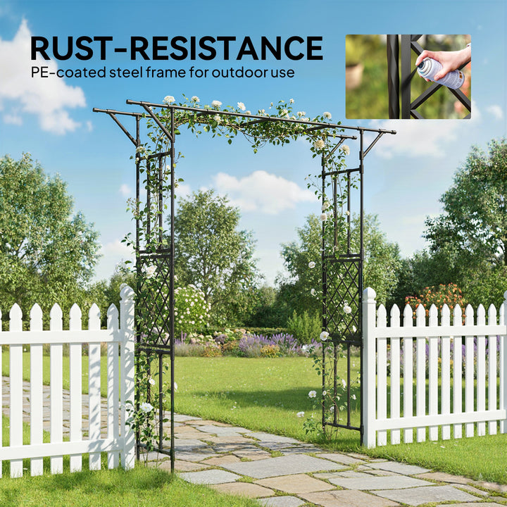 Garden Arch, PE-Coated Steel Arbour Trellis for Climbing Plants, Rose 