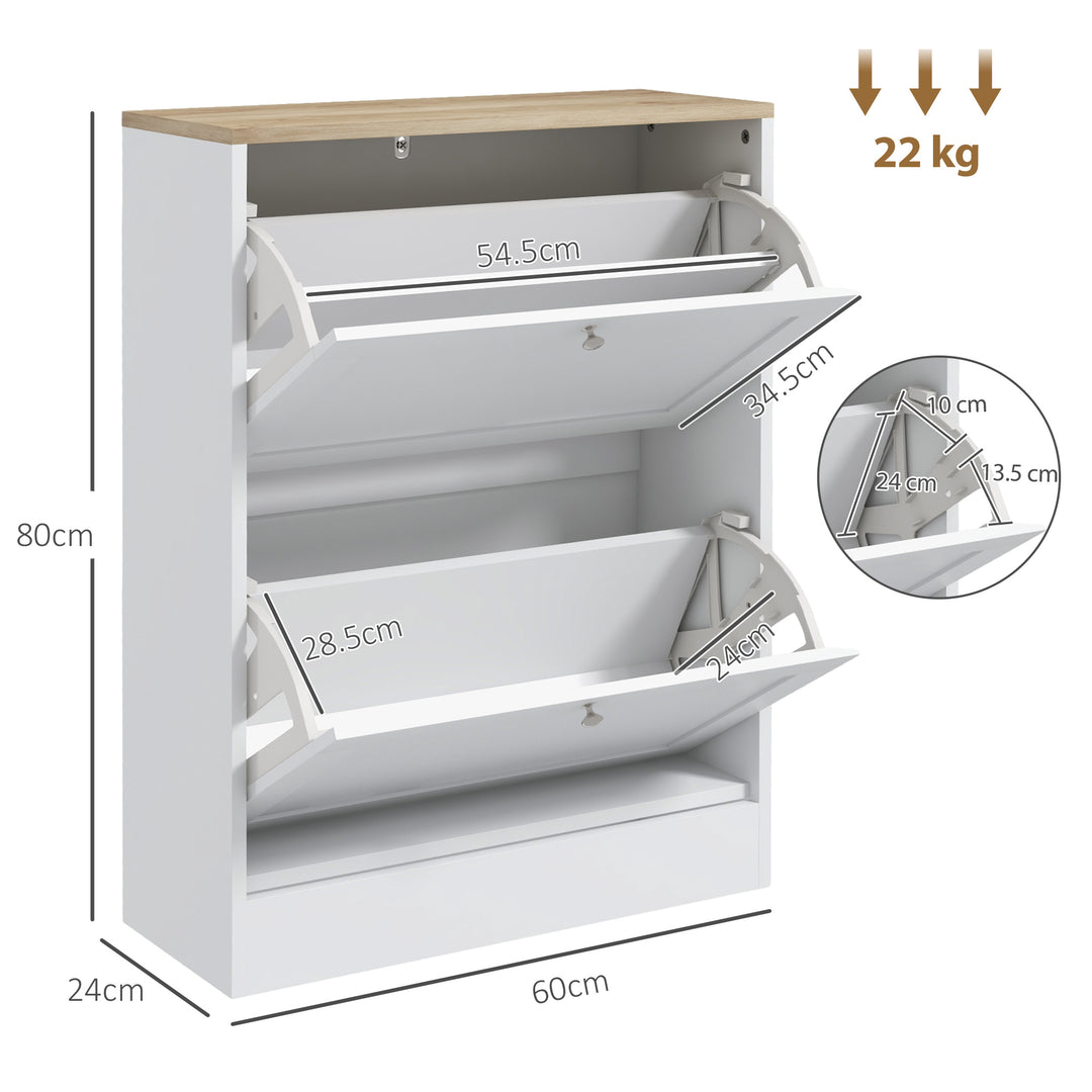 Two Flip Drawer Shoe Cabinet - White