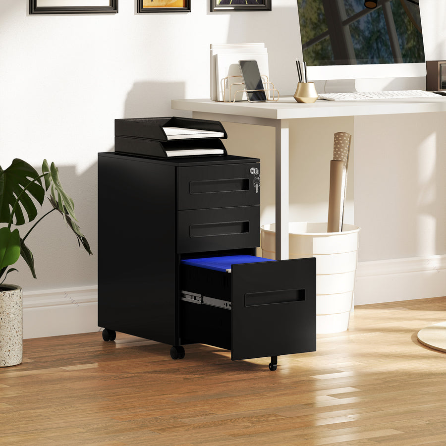 Three-Drawer Steel Filing Cabinet - Black