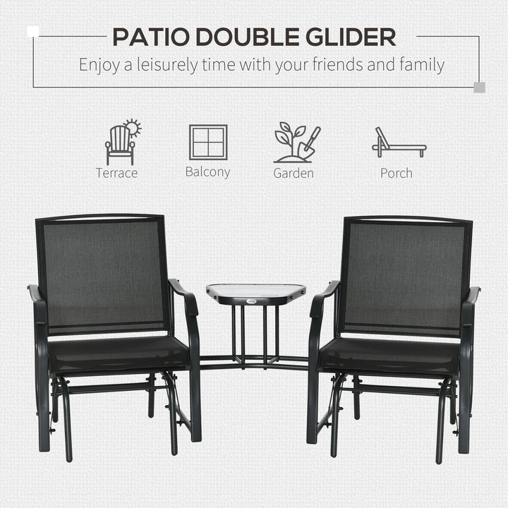 Gliding Jack and Jill Seat, with Glass-Top Table - Black