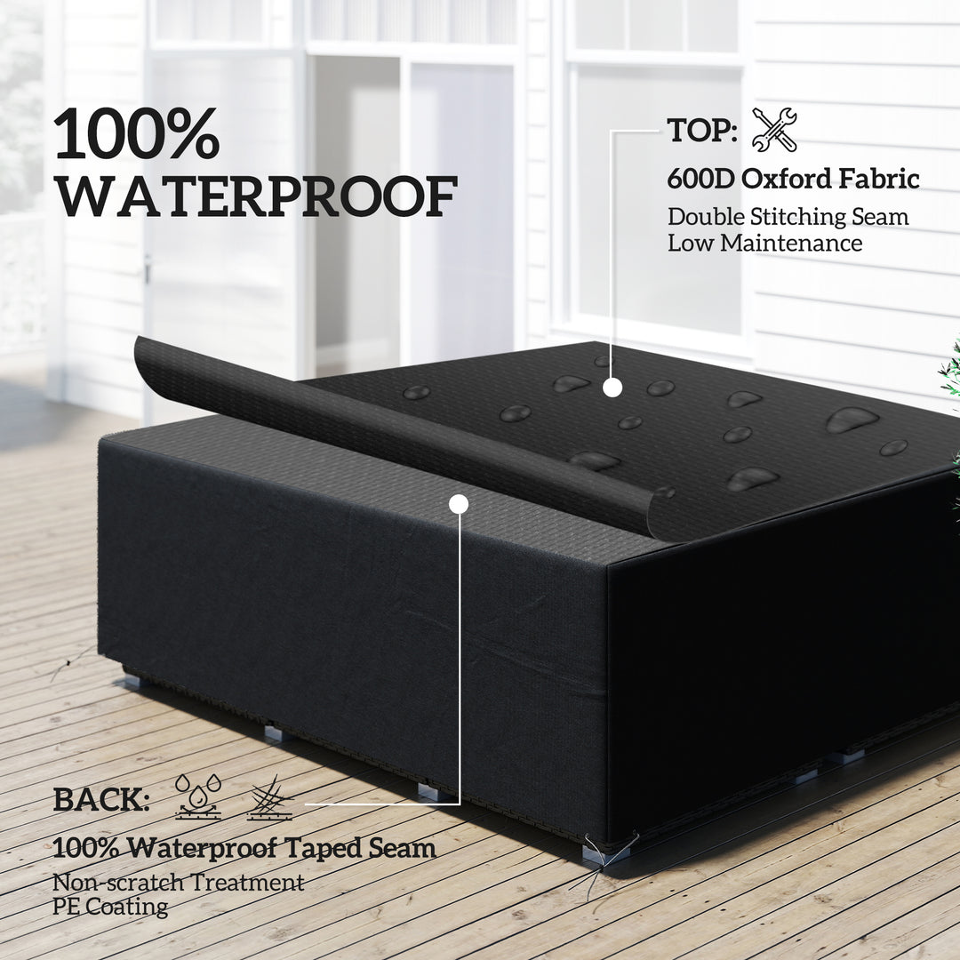 600D Oxford Outdoor Garden Furniture Sofa Set Cover, Waterproof Anti-UV Rattan Sun Lounger Protection Protector Cover, 225L x 210W x 70Hcm, Black