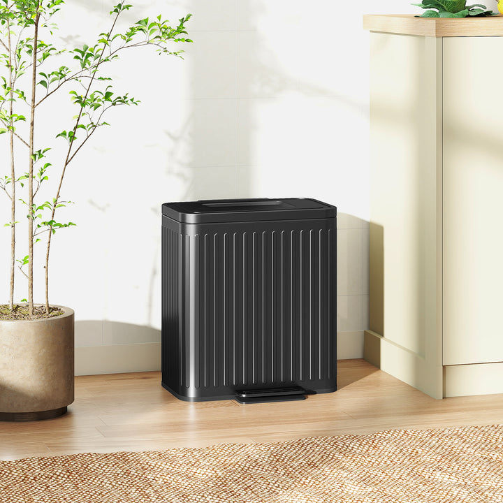 40L Dual Compartment Rubbish Bin, with Soft-Close Lid - Black