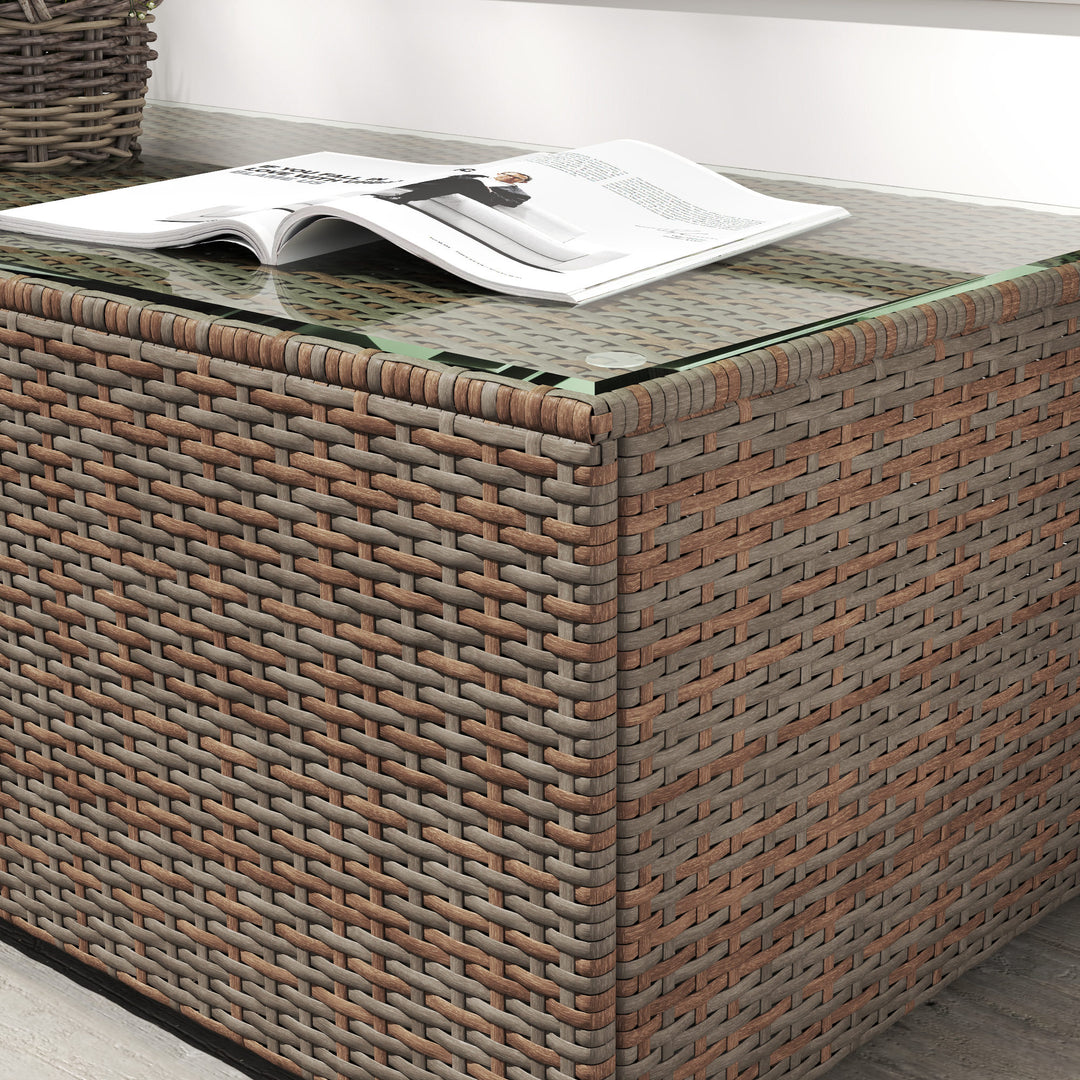 90 x 50cm Glass-Top Rattan Side Table - Brown