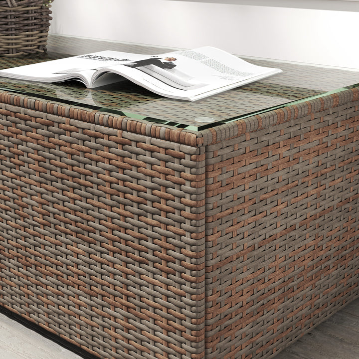 90 x 50cm Glass-Top Rattan Side Table - Brown