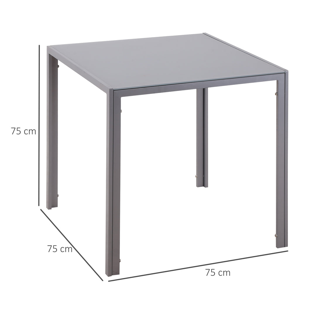 MCL Modern Square Dining Table for 2-4 People, with Glass Top & Metal Legs for Dining Room, Living Room, Grey