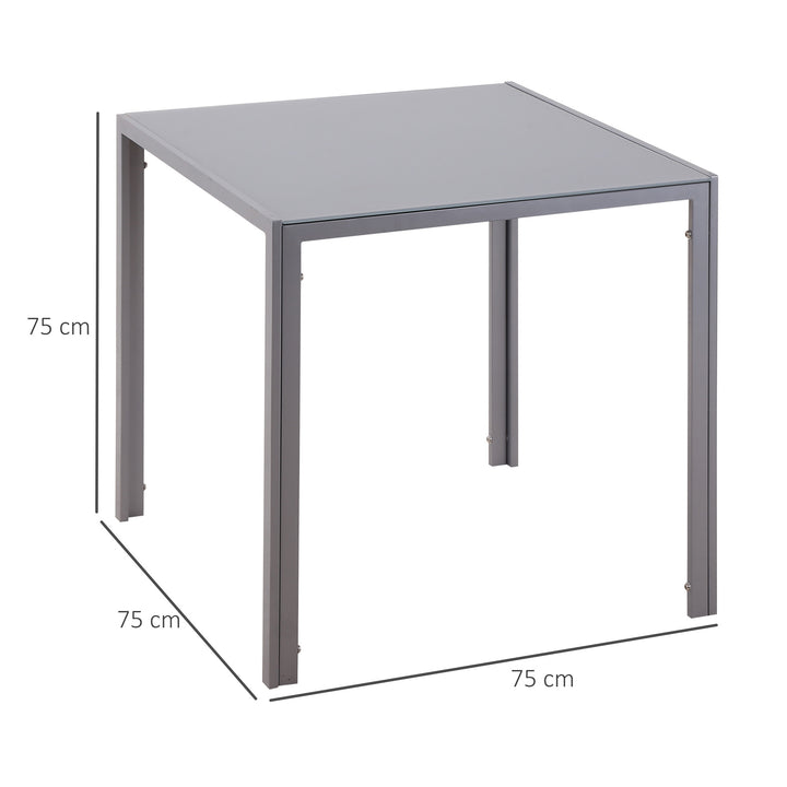 Modern Square Dining Table for 2-4 People, with Glass Top & Metal Legs for Dining Room, Living Room, Grey