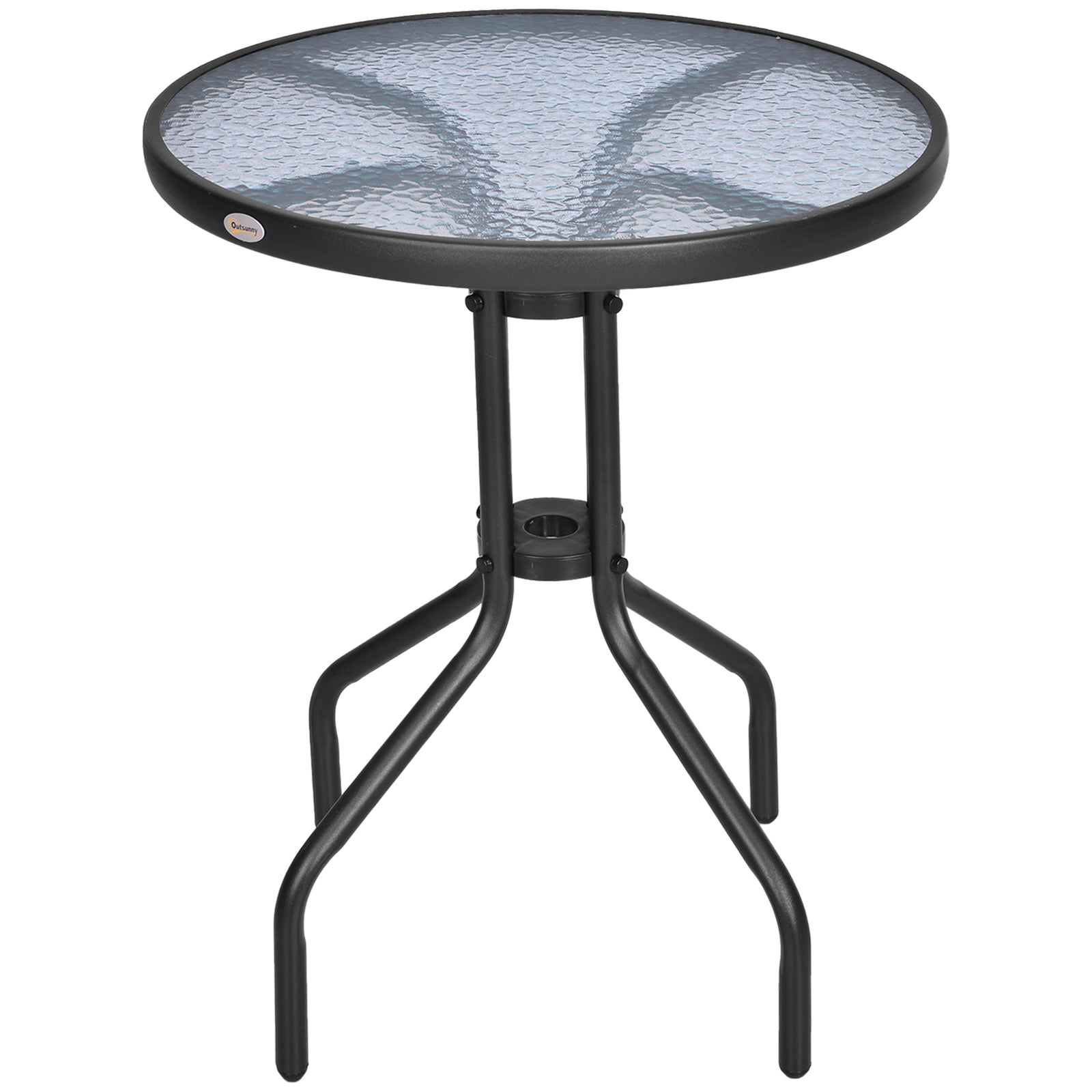 Bistro Coffee Table Outdoor Tempered Glass Top Table Garden Round Dining Table - 60cm Diameter
