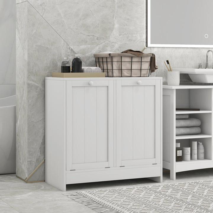 kleankin Tilt-Out Laundry Cabinet, Modern Bathroom Cabinet with 2 Compartments for Bathroom Washroom, White | Aosom UK