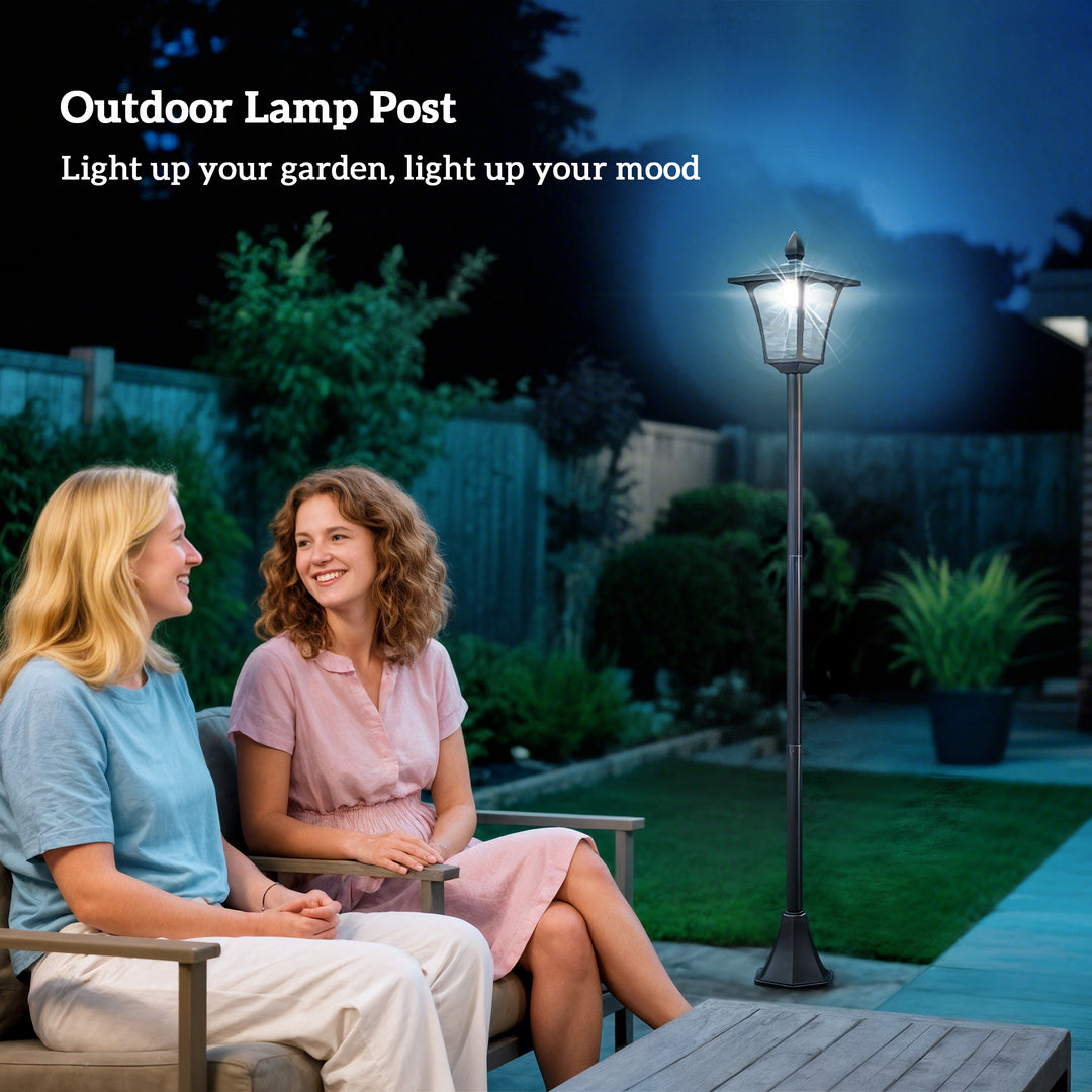 Outdoor Garden Solar Post Lamp Sensor Dimmable LED Lantern Bollard Pathway 1.6M Tall – Black