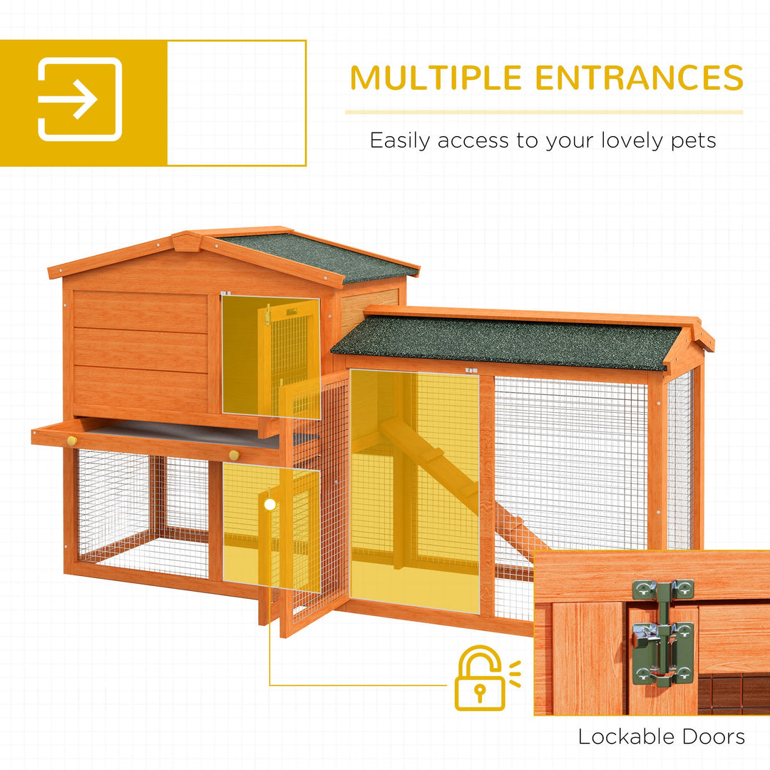 PawHut 2 Tier Rabbit Hutch with Run, Ramp, Slide-out Tray, for Garden, Yard, Orange | Aosom UK