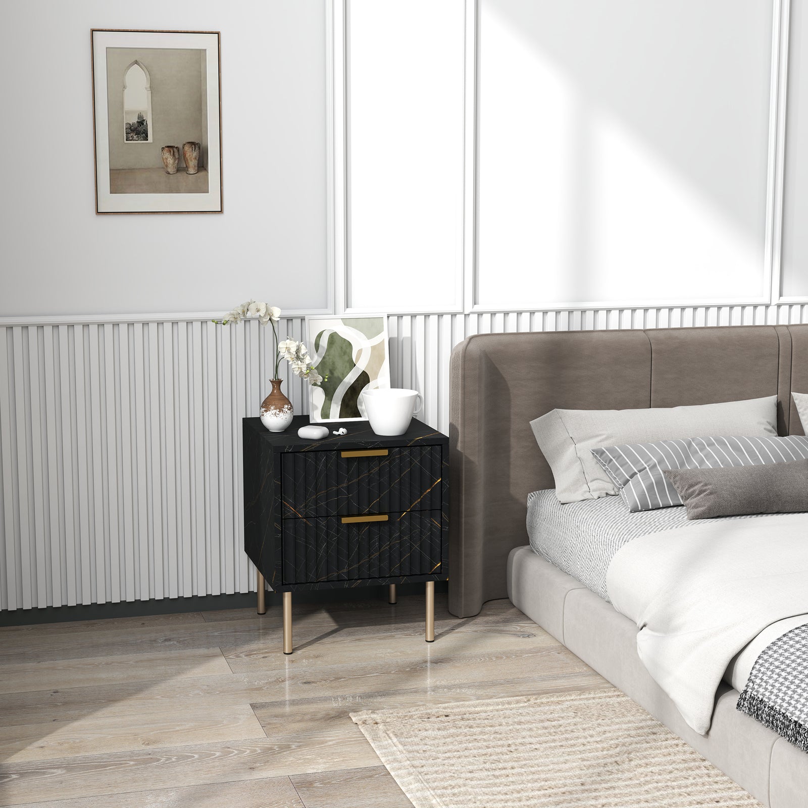 Elegant Two-Drawer Bedside Table - Black