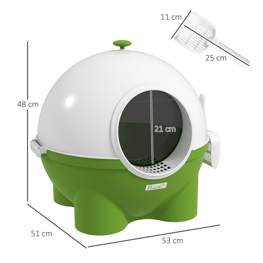 PawHut Large Cat Litter Box: Hooded Tray with Lid, Scoop & Top Handle for Easy Entry, Green | Aosom UK