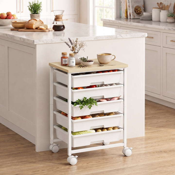 6-Tier Storage Trolley on Wheels, Metal Kitchen Rolling Cart with 5 Pu