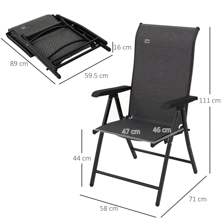 Set of Two Folding Garden Chairs, with Seven-Position Adjustable Backs - Grey