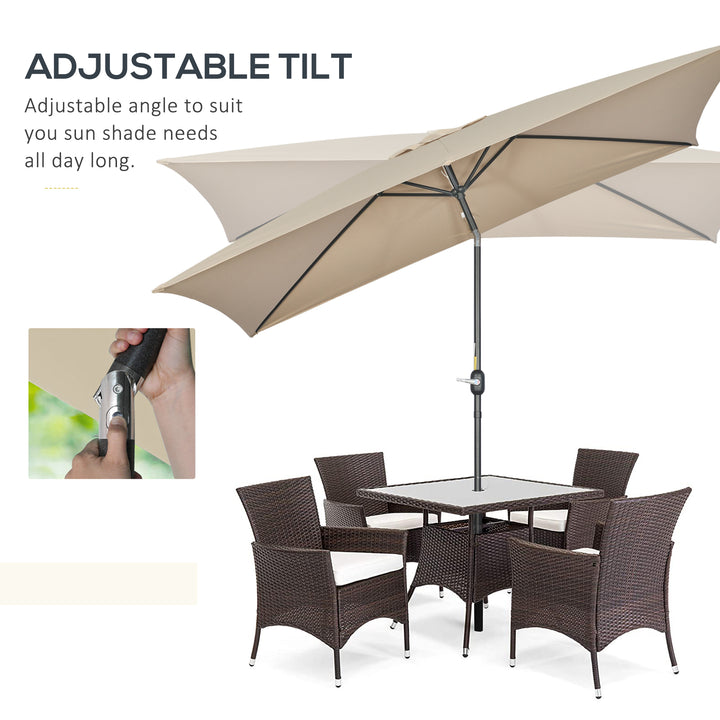 3x2m Patio Parasol Garden Umbrellas Canopy with Aluminium Tilt Crank Rectangular Sun Shade Steel, Khaki