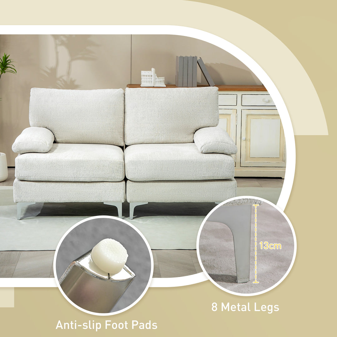 2 Seater Sofa, Modern Fabric Loveseat with Spring Cushion and Metal Legs, Small Couch for Living Room, Bedroom, Home Office, Reception, Cream White