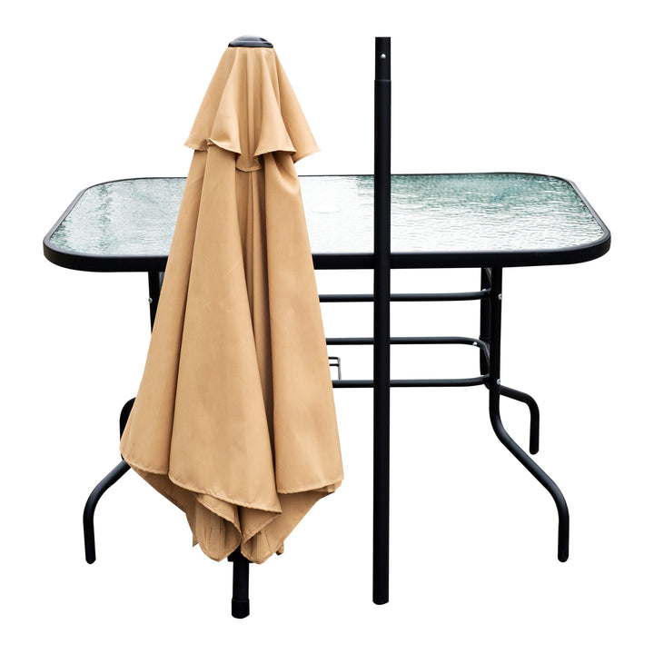 Outsunny 8 Pieces Dining Set Furniture Garden Foldable 6 Chairs 1 Table with Parasol Beige