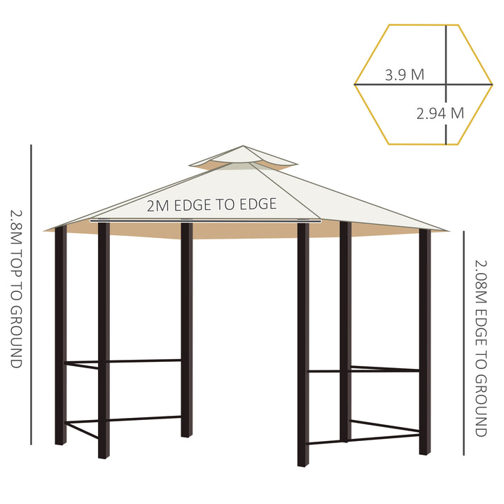 3 x 3 Hexagon Gazebo Patio Canopy Party Tent Outdoor Garden Shelter with 2 Tier Roof and Side Panel, Beige