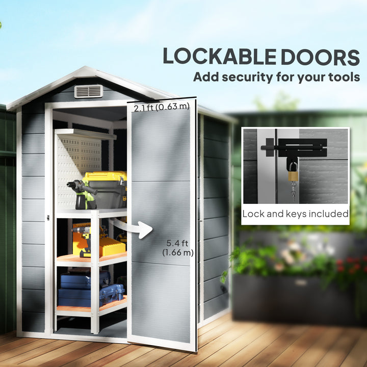 4 x 6ft Garden Shed, Plastic Shed with Floor, Window, Lockable Door and Vents, Resin Tool Shed for Outdoor Patio Storage, Zero Maintenance, Grey