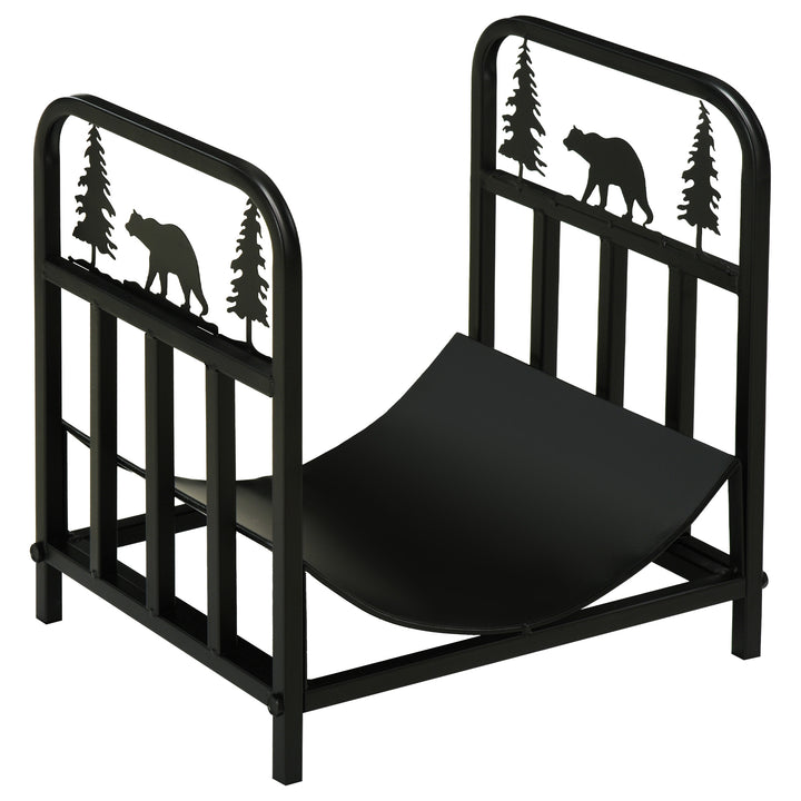 Metal Firewood Log Holder Indoor Outdoor Firewood Rack Inner Arced Fireplace Wood Storage Shelf w/ Bear Shape Design, Rust-Resistant, Black, 42W x 33.5D x 43H cm
