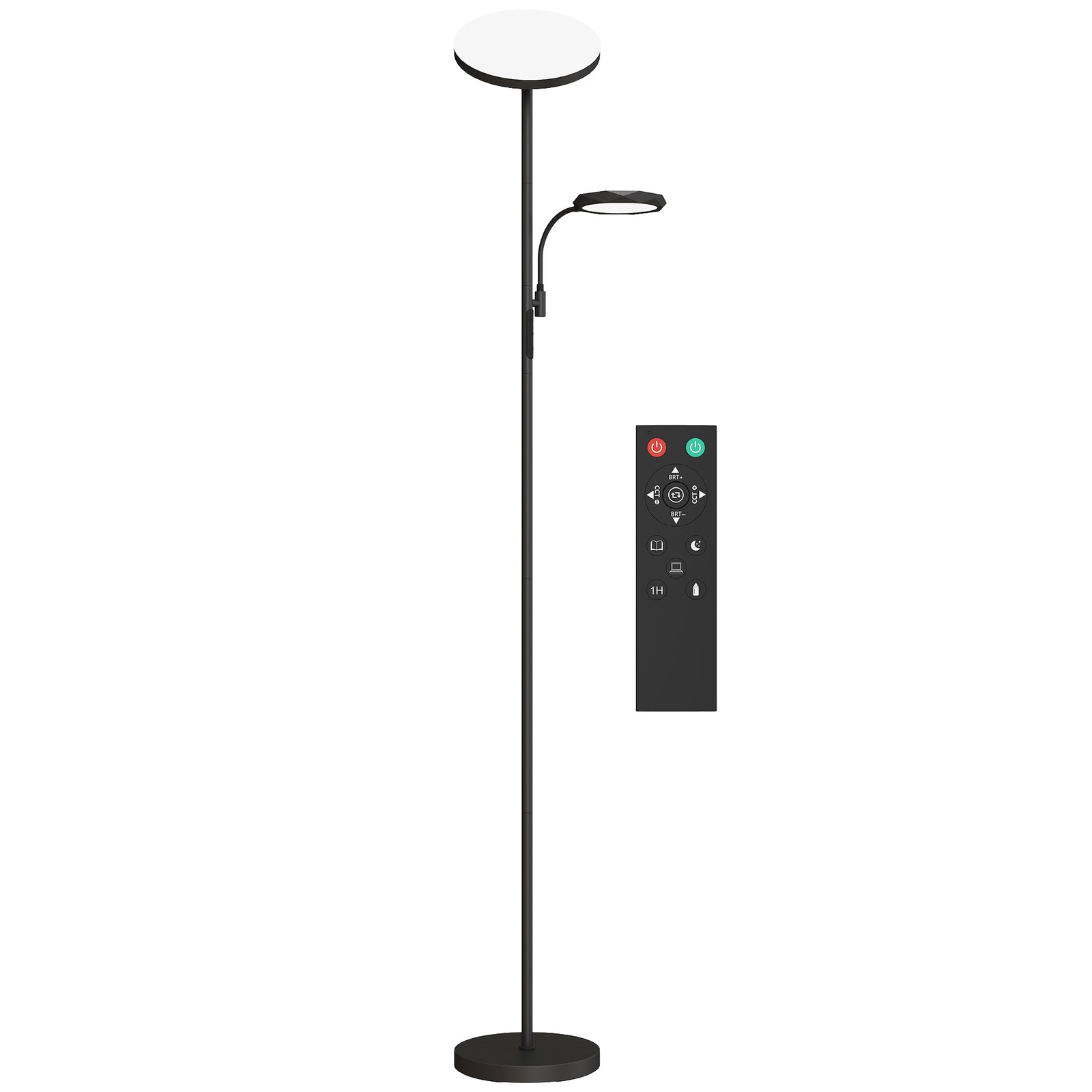 LED Floor Lamp for Living Room, Stepless Dimmable Standing Lamp, Mother and Child Uplighter with Reading Light, 4 Scene Modes, 2700K-6500K Colour Temps, 4 Brightness Levels, Remote Control