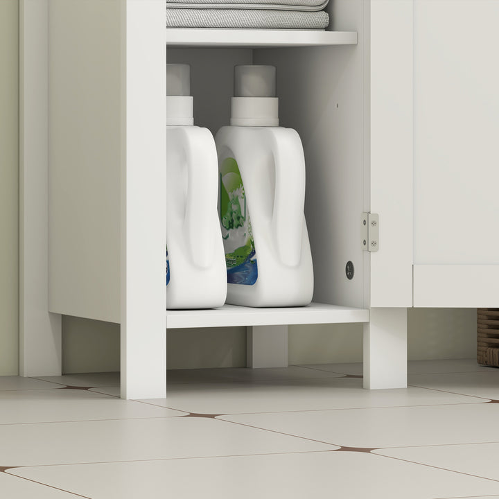 Slim Bathroom Storage Unit with Open Shelf, Bathroom Storage Cabinet with Adjustable Shelf, 32 x 30 x 80 cm, White