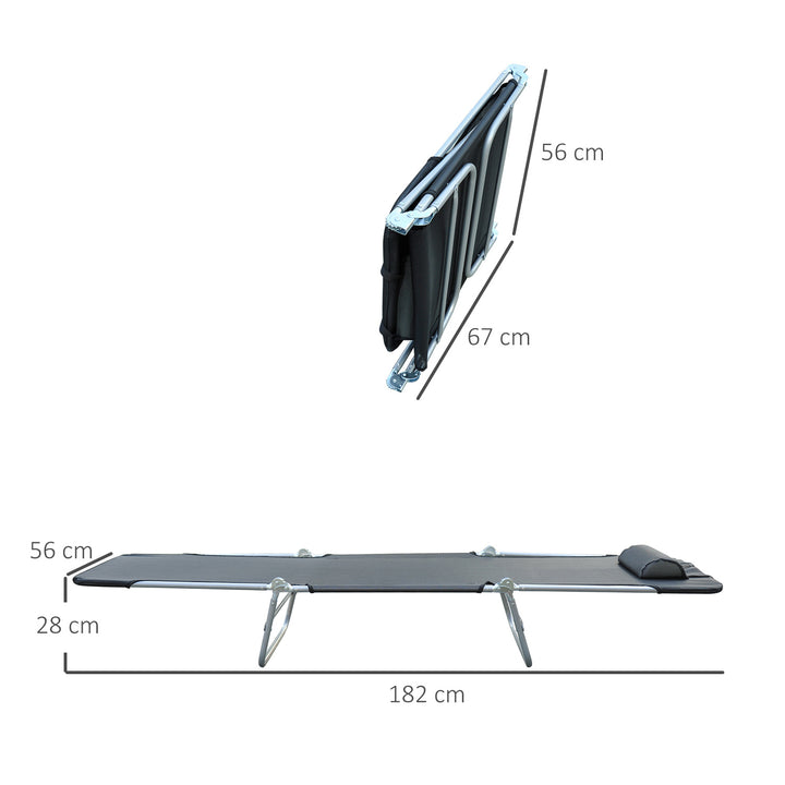 MCL Outdoor Foldable Sun Lounger, Adjustable Backrest Garden Recliner Sun Lounger Chair with Headrest Pillow, Black