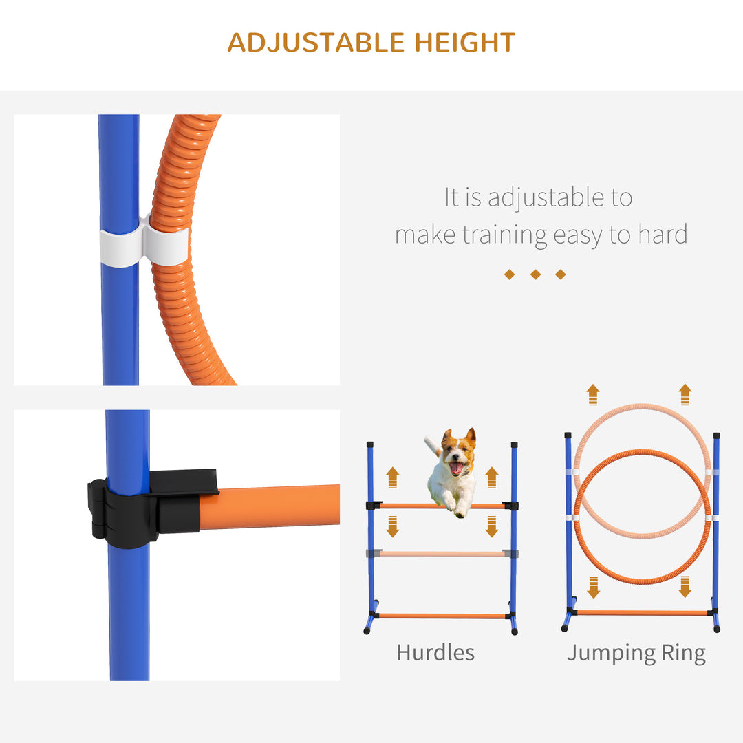 Dog Agility Training Equipment with Weave Poles, Jump Ring, Pause Box, Adjustable Hurdle, Carry Bag, Orange