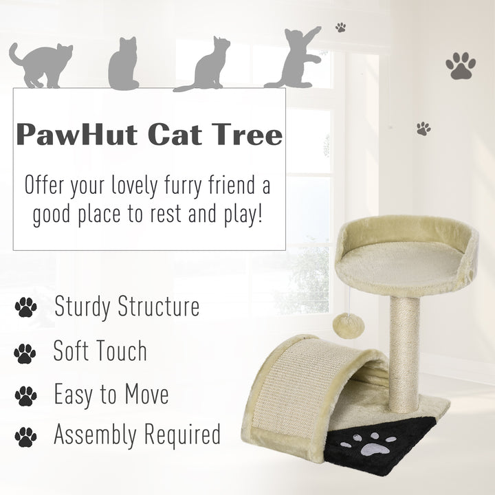 PawHut Cat Scratching Tree, Post with Activity Centre, Climber, Hanging Ball, Plush Cover, Beige | Aosom UK