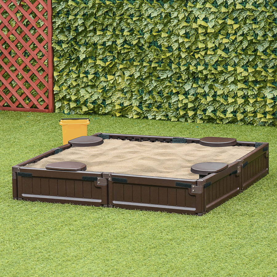 Sand Pit Children's Plastic Sandpit w/ Water-Resistant Oxford Cover Bottom Fabric Liner kid Playset for 3-12 years old, Garden, Outdoor - (Brown)