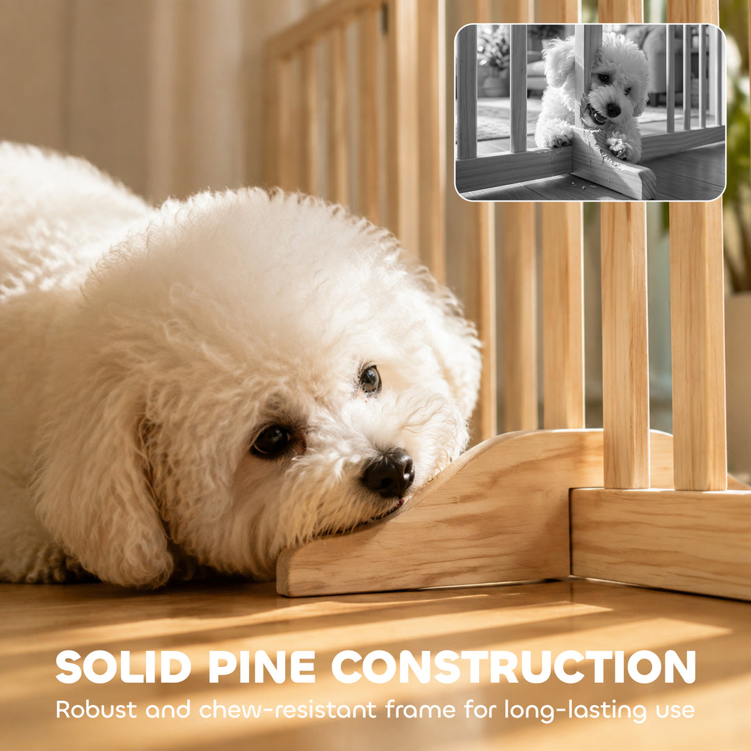 Wooden Dog Gate, 3-Panel Freestanding Pet Gates Indoor with 2 Support - view 6