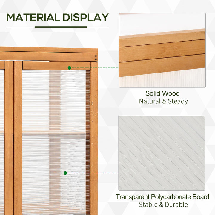 Outsunny 3-tier Wood Greenhouse Garden Polycarbonate Cold Frame Grow House w/ Storage Shelf for Plants, Flowers, Natural | Aosom UK