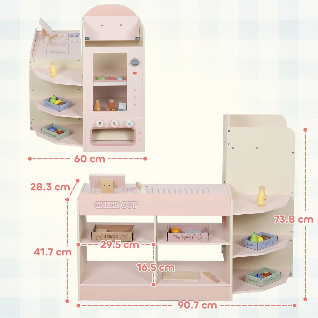 Kids Grocery Store, Children Supermarket Playset with Cash Register, Vending Machine, Display Shelves