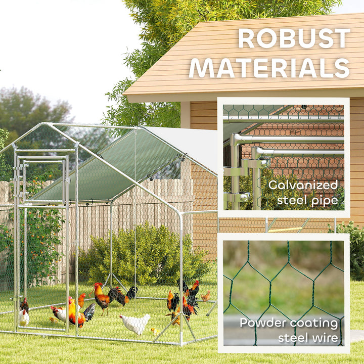 Walk-in Chicken Run w/ Cover, Feeding Door, Hanging Feeder, Perch, for 12-18 Poultry