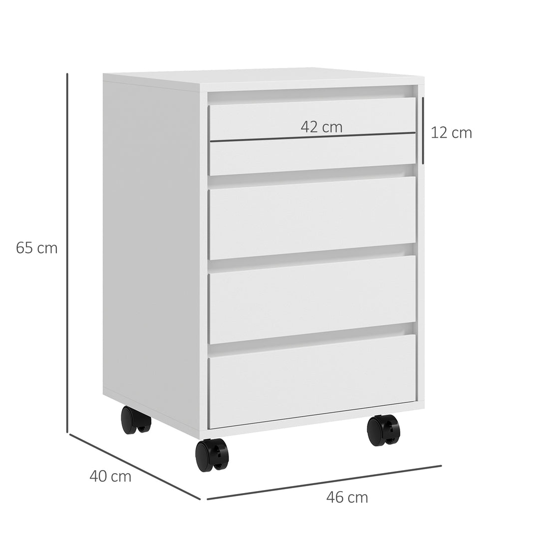 Four-Drawer Office Filing Cabinet, with Wheels - White