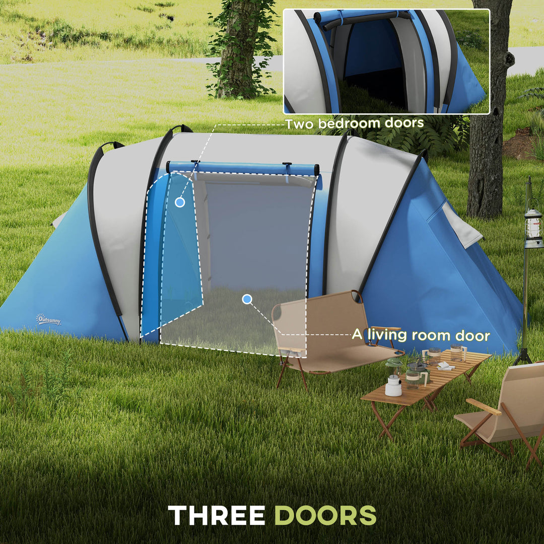 Two-Man Tent, with Bedrooms, Living Room and Canopy - Blue