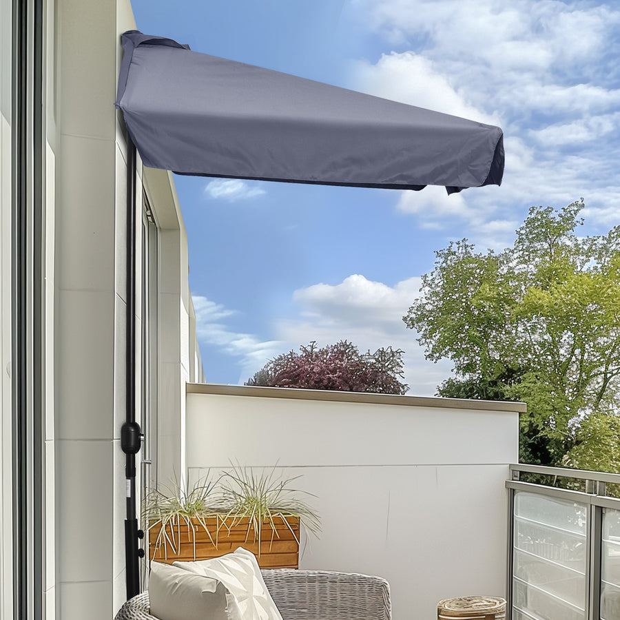 2.3m Half Parasol Semi Round Umbrella Patio Metal Frame Crank Handle for Balcony-- NO BASE INCLUDED, Grey